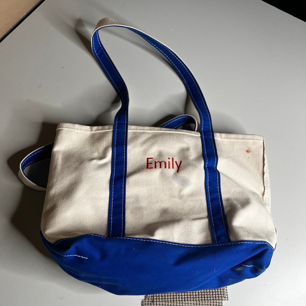 LL Bean Boat and Tote Canvas Bag Blue Emily Monogram Made in USA Medium